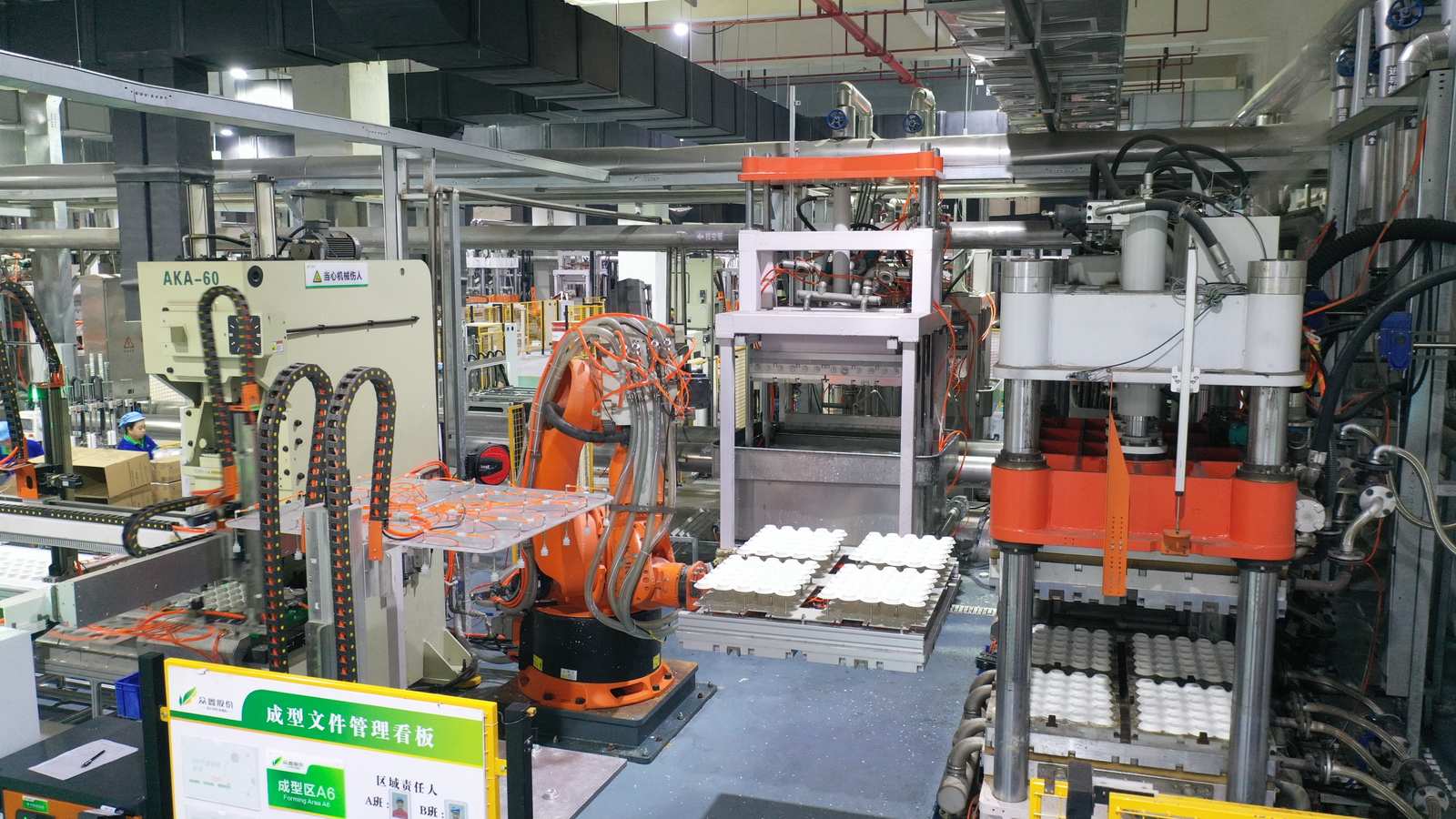 Automated molded pulp production line with robotic handling at Zhong Xin Ecoware
