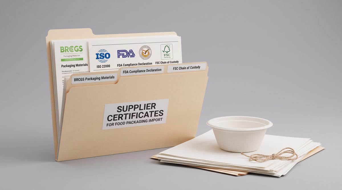 Structured certificate folder for food packaging import