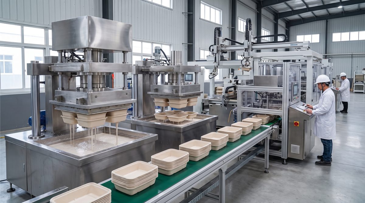 Molded fiber tableware factory production