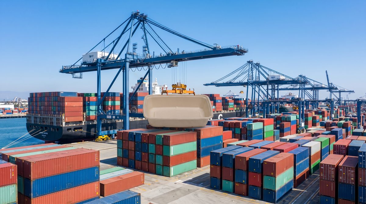 US port shipping containers for bagasse tableware imports