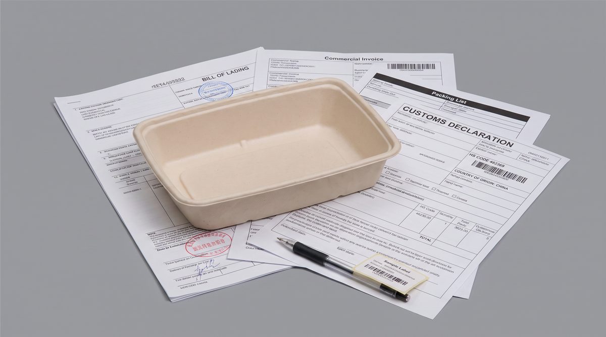 Customs and shipping documents for bagasse tableware