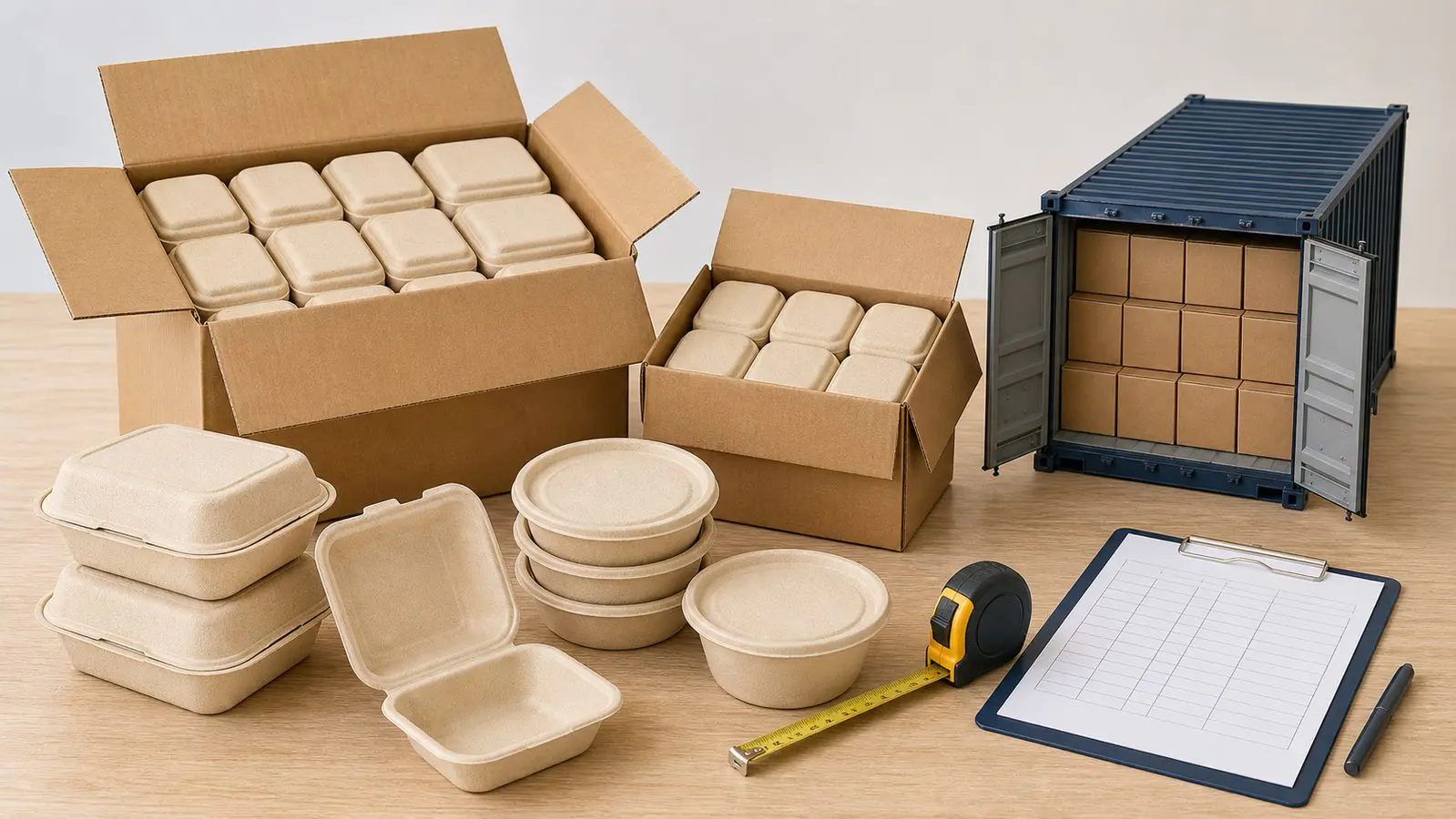 Carton dimensions and container loading inputs for bagasse packaging landed cost planning