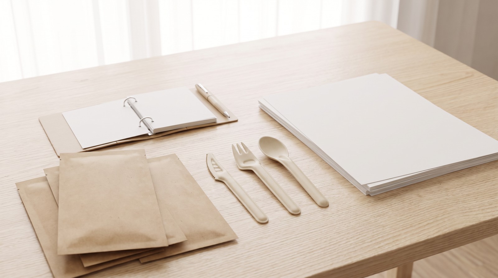 Plant fiber cutlery with a blank specification sheet for private label sourcing